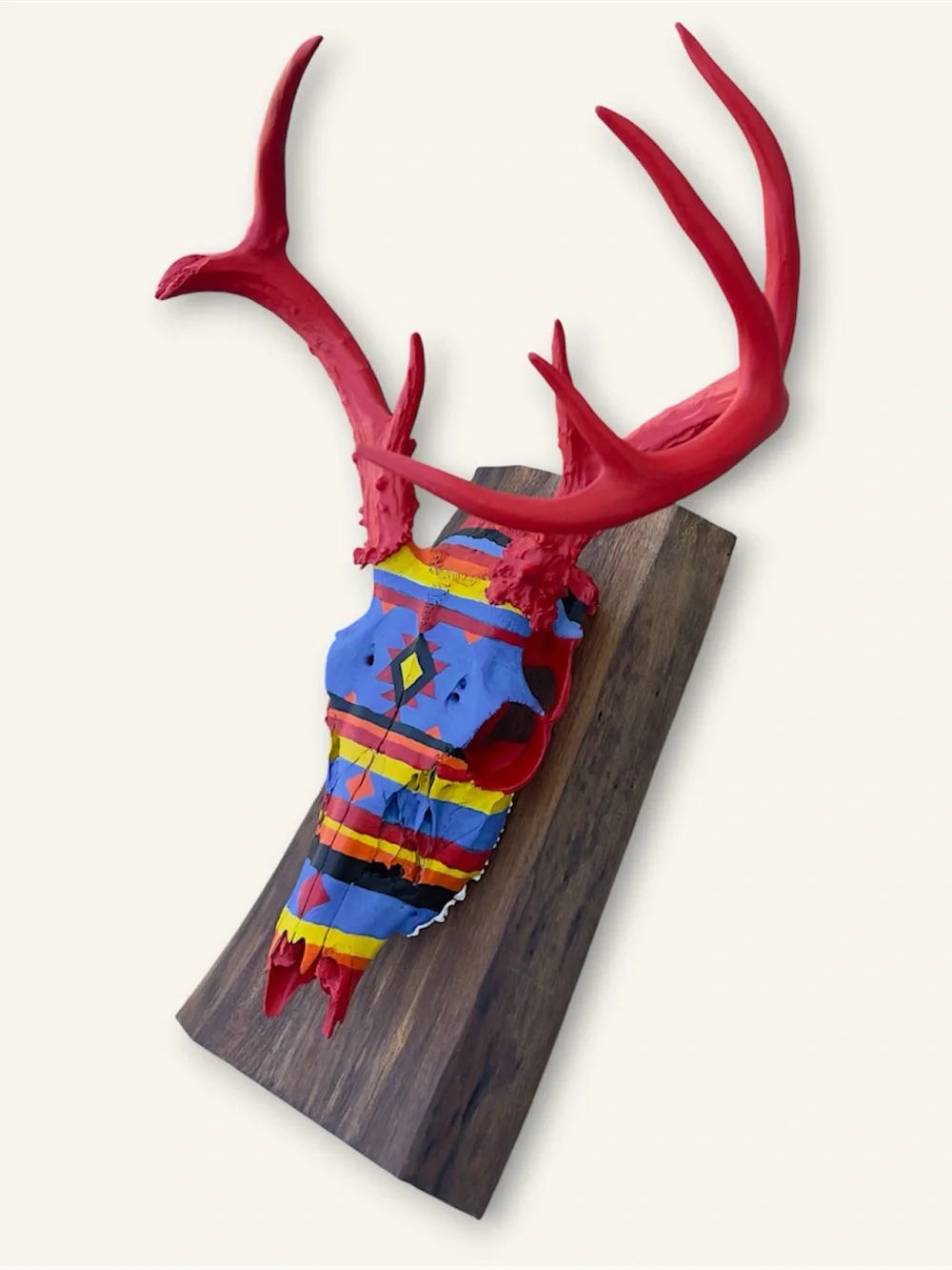 Aztec Hand Painted Deer Skull Wall Art Boho Home Decor